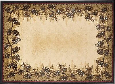 Mount Le Conte Area Rug Mat Lodge Cabin Pine Cone Green Beige *FREE SHIPPING* • $39