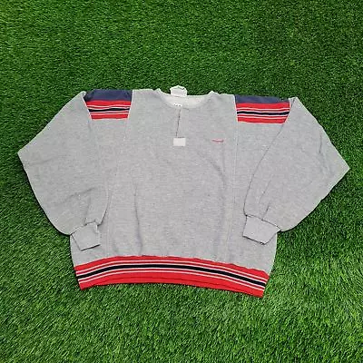 Vintage 90s McGregor Striped Sweatshirt Womens L-Short 22x22 Boxy Gray Red Trim • $48.77