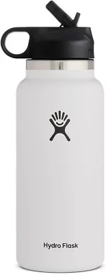 Hydro Flask 32 Oz Water Bottle Wide Mouth Straw Lid - White - Hydroflask - New • $29.95