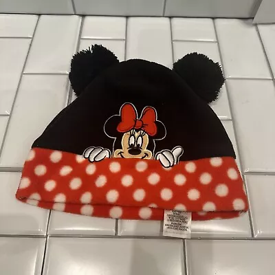 Disney Minnie Mouse Beanie Black/Polka Dot Pom-pom Ears Toddler Size • $11