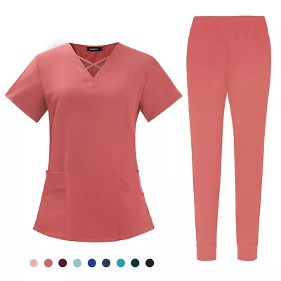 Stretch Jogger Scrub Women Short Sleeve Cargo Pant Medical Nurse Student Uniform • $19.49