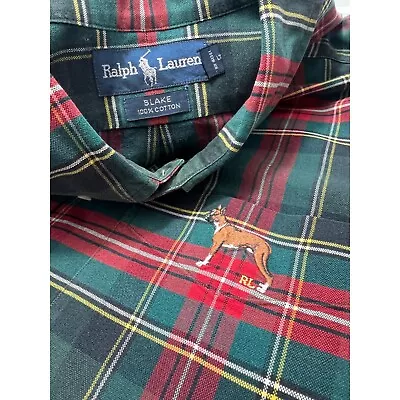 Polo Ralph Lauren Blake Men Oxford Shirt Boxer Dog Tartan Button Up XXL 2XL • $39.98