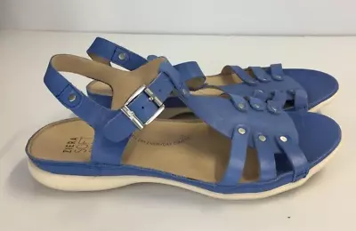 Ziera Size 38w Womens Blue Leather Flat Brooklyn Sandal Adjustable Straps Soft • $34.99