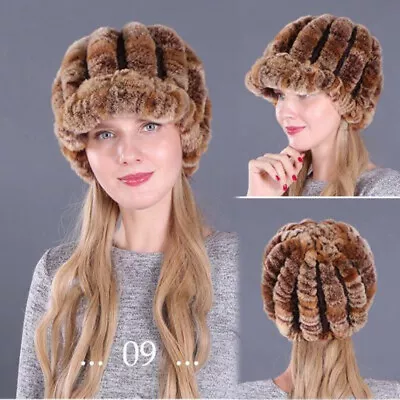 2023 Fashion Handmade Women's Real Rex Rabbit Fur  Winter Keep Warm Outdoor Hat • $18.99