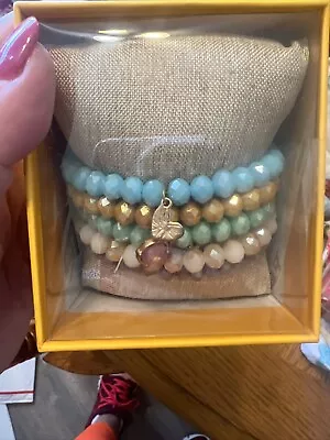 Nicole Miller Gemstone Crystal Beaded Charm Bracelet Set Of 5 Five NIB • $10