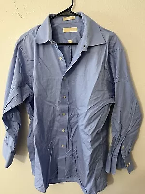 Michael Kors Dress Shirt Blue Solid 17-32/33 Button Shirt 100% Cotton Non Iron • $12.99