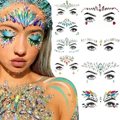 Face Gems Adhesive Glitter Jewel Tattoo Sticker Festival Rave Party Body Make-Up • £3.23