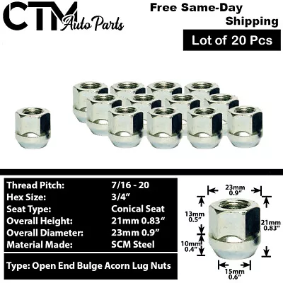 20Pc ZINC 7/16-20 OPEN END BULGE ACORN WHEEL LUG NUTS FIT VINTAGE CHEVY MODELS • $15.49