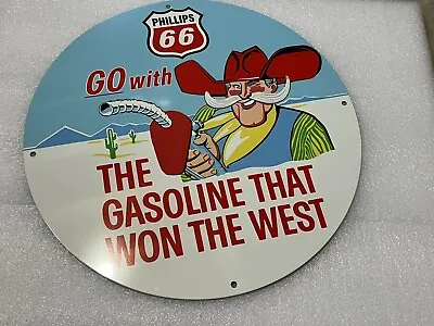 Cowboy Phillips 66 Gasoline Heavy Steel Sign Vintage Metal Style Oil Has • $49.99