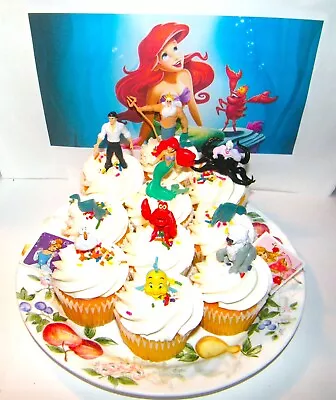 Little Mermaid Movie Deluxe Cake Toppers Cupcake Decorations Set Of 12 • $15.95