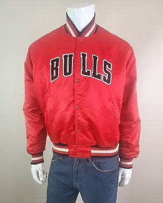 Chicago Bulls Vintage Satin NBA Basketball Starter Jacket 1980s Red L Retro Sewn • $84