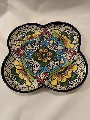 Alba Mexico Talavera  Pottery Sectional Serving Dish Floral Raised Dots Colorful • $16