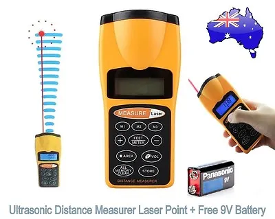 £27.49 • Buy Ultrasonic Distance Tape Measurer Laser Pointer Meter Measure 60ft + Battery New