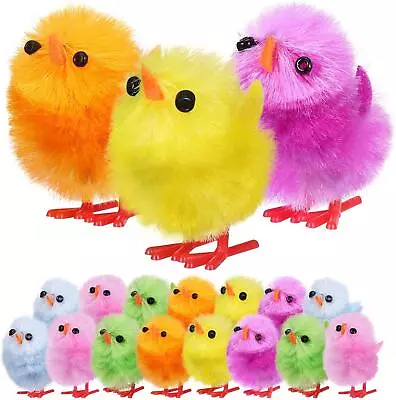 12 Coloured Easter Chicks Fluffy Plush Mini Chickens Decorations Decor Yellow • £4.99