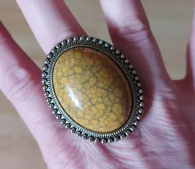 Ring Brown Marbled Stone Metal Stretch Ring Gift Big Ring Glam • $4.05