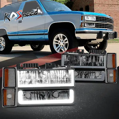 U-Style LED DRL Smoked Lens Headlight+Bumper Lamp For Chevy C/K Truck 1988-1993 • $145.99