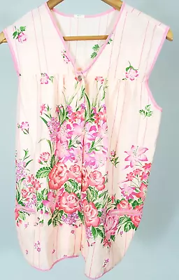 Vtg Artistic Creation Lg Artist Apron Smock Pockets Snap Front Pink Floral 1970s • $17.35