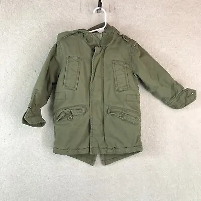 BABY GAP Hooded Coat Jacket Toddler 2 Years Army Green Pockets Zipper Snaps • $22