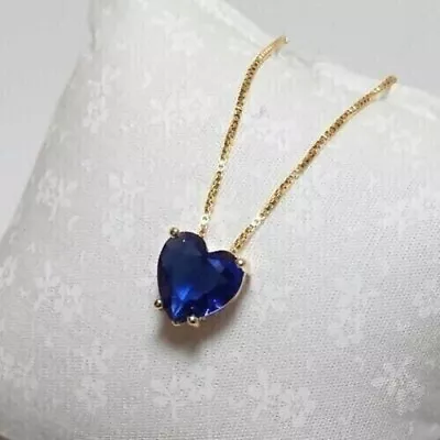 2 CT Heart Cut Lab Created Sapphire Women's 18  Pendant 14K Yellow Gold Plated • $99.99