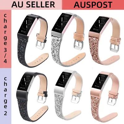 $15.59 • Buy Leather Sequins Band Replacement Wristband Watch Strap For Fitbit Charger 4 3 2