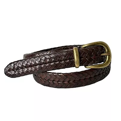 VTG Coach 5922 Brown Braided Woven Leather Belt Brass Buckle Sz 36  THICK Unisex • $79.88