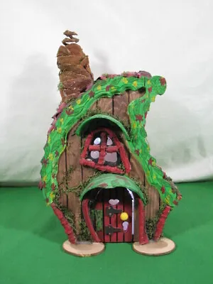 Dollhouse Miniature Garden Fairy Cottage Ooak Hand Made 10 1/2  Tall Lighted  • $21.94