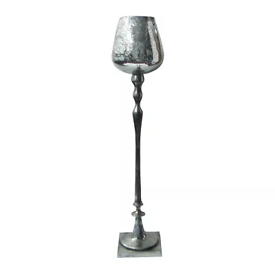 28  Silver Mercury Hammered Glass Candle Holder On Metal Pedestal • $88