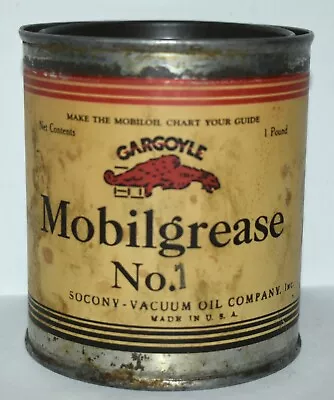 Vintage MOBILGREASE SOCONY VACUUM MOBIL Grease No 1 Advertising Can • $179.95