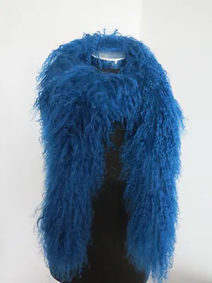100% Real Mongolia Lamb Fur Scarf /fur Collar/ Fur Neck Wrap/ Women Blue Cape   • $42