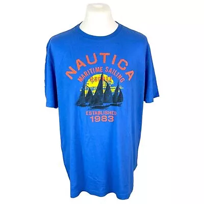 Nautica T Shirt XL Blue Graphic Street Wear Tee Oversized Summer T Shirt • £22.50