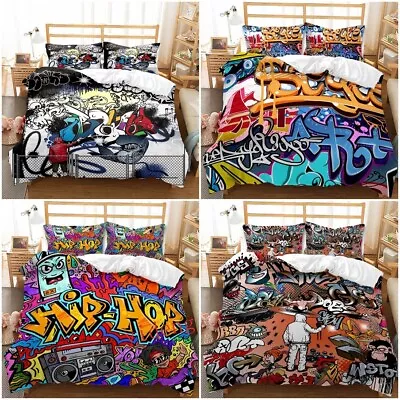 City Street Art Graffiti Scrawl Bedding Set Quilt Duvet Cover Single Double Gift • $54.99