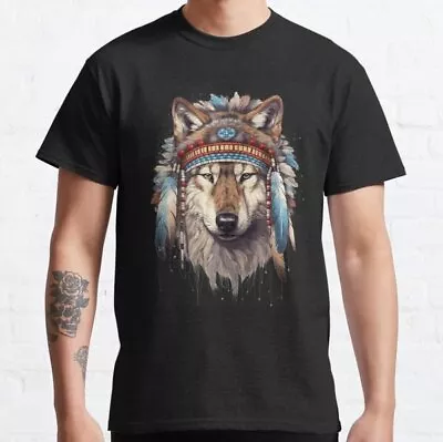 Native American Wolf Wearing Headdress Classic T-Shirt • $20.69