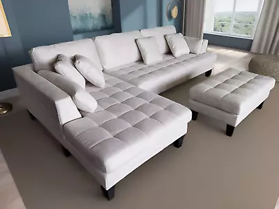 S168LW 3 Pcs L Shaped Cream White Modern Microfiber Fabric Sectional Sofa Set • $1499