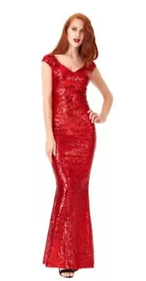£44.99 • Buy Goddiva Red Sequin Sweetheart Fishtail Maxi Evening Dress Size 8
