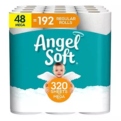 Angel Soft Toilet Paper 48 Mega Rolls = 192 Regular Rolls 2-Ply Bath Tissue  • $41.09
