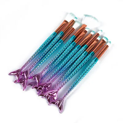 10pcs Makeup Brushes Kit Mermaid Foundation Eyebrow Eyeliner Cosmetic Brush3C • $11.80