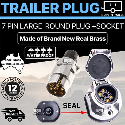 $19.95 • Buy 7 Pin LARGE Round Plug Socket SET Truck Trailer Caravan Connector Aluminium Plug