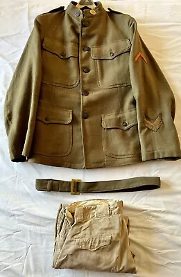 Original Ww1 Us Army Wool  Jacket  Tunic W/ Ww1 Army Pants Trousers Patches Belt • $200