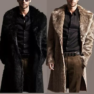 Men Faux Fur Coat Mens Winter Warm Thicker Long Jacket Overcoat Parka Outwear US • $46.40