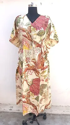 $41.83 • Buy Indian Kaftan Bikini Cover Up Womens Clothing Brown Floral Handmade Kaftan Dress