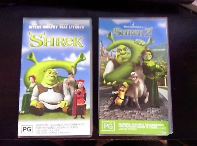 Shrek (2001) And Shrek 2 (2004) VHS **Tested** PAL VG Free Post (Aus) • $24.99