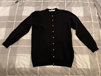 £10 • Buy Vintage ST.MICHAEL Black 100% Wool Cardigan With Gold Buttons Size 12