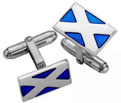 Cufflinks Sterling Silver Rectangular Blue Enamelled Scottish Saltire • £120.98