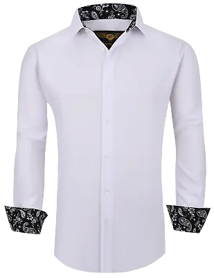 Mens PREMIERE WHITE Long Sleeve BUTTON UP Dress Shirt 4 Way Stretch 756 • $44.98