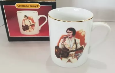 1985 Nostalgia Elvis Porcelain Mug  Lonesome Tonight  24K Gold Rim MIB • $9.95