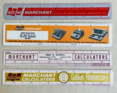 4 Vintage Advertising MARCHANT Calculators Ruler With Calendar 1954606166 • $8.99