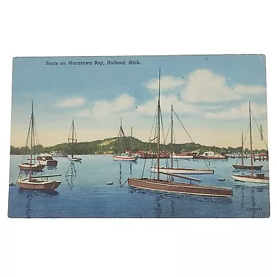 Postcard Macatawa Yacht Bay Holland Michigan Posted Linen Vintage Boats  • $2.49