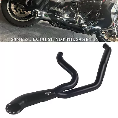 Matte Black 2 Into 1 Exhaust For Harley Touring 2017-Up Models Great Working • $649.99