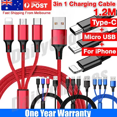 3 In 1 Multi USB Charger Charging Cable Cord For Mobile Micro USB TYPE Android • $5.39