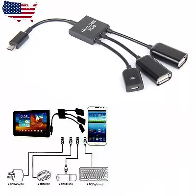 3 In1 Male To Female Micro USB 2.0 Power Charging Host OTG Hub Cable Adapter US • $8.70